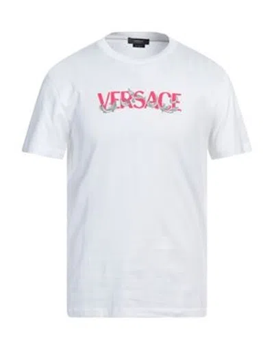 Pre-owned Versace Men's  Barocco Silhouette T-shirt In White/pink