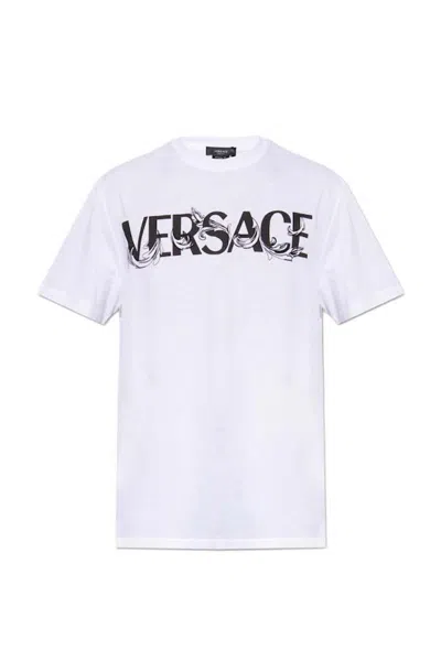 Pre-owned Versace Men's  Barocco Silhouhette Logo T-shirt In White/black