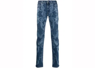 Pre-owned Versace Men's  Baroqueprint Skinny Jeans In Blue