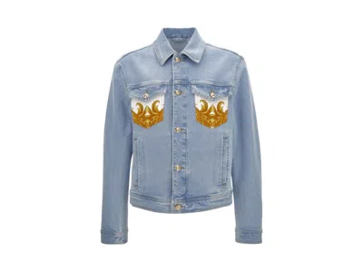 Pre-owned Versace Men's  Blouson Denim Light Stone Wash Jacket In Blue