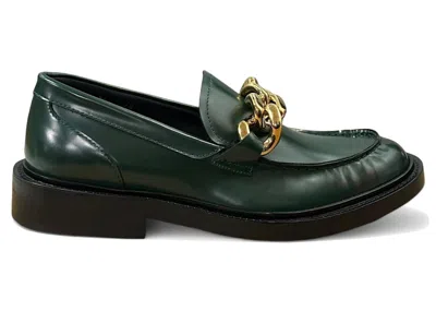 Pre-owned Versace Men's  Chain Leather Loafers Sneakers In Green