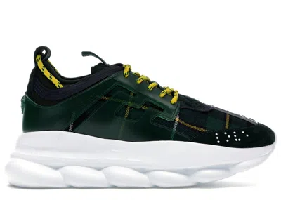 Pre-owned Versace Men's  Chain Reaction 2 Chainz Plaid Sneakers In Green/yellow