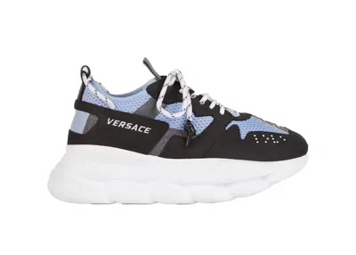 Pre-owned Versace Men's  Chain Reaction 2 Light Sneakers In Blue/black/white