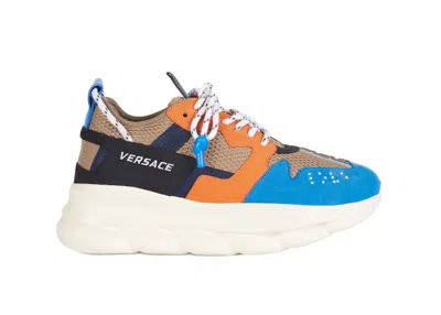 Pre-owned Versace Men's  Chain Reaction 2 Sneakers In Brown/orange/blue