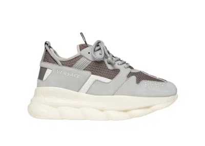 Pre-owned Versace Men's  Chain Reaction 2 Sneakers In Gray/white