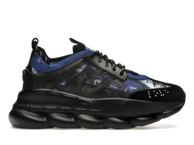 Pre-owned Versace Men's  Chain Reaction Baroccoflage Print Blue Sneakers In Blue Print