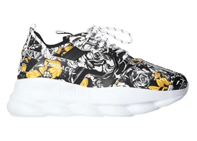 Pre-owned Versace Men's  Chain Reaction Baroque Floral Sneakers In Black/white/yellow