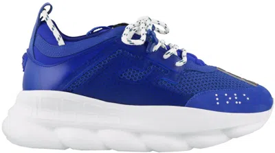 Pre-owned Versace Men's  Chain Reaction Mesh Rubber Suede Sneakers In Blue