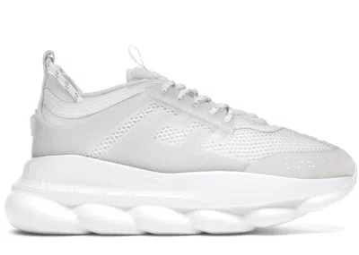 Pre-owned Versace Men's  Chain Reaction Mesh Rubber Suede Sneakers In White