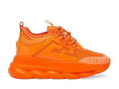 Pre-owned Versace Men's  Chain Reaction Sneakers In Orange Fluo