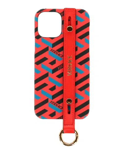 Pre-owned Versace Men's  Coated Canvas La Greca Iphone 12 Case In Orange