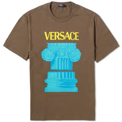 Pre-owned Versace Men's  Column Print Winter Military T-shirt In Brown/blue
