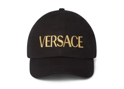 Pre-owned Versace Men's  Embroidered Logo Cap In Black/gold