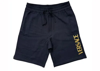 Pre-owned Versace Men's  Embroidered Logo Sweatshorts In Black