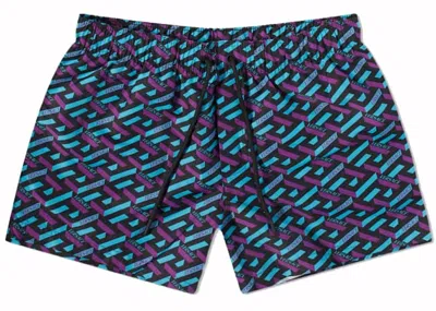 Pre-owned Versace Men's  Geometric Print Swim Shorts In Blue/purple