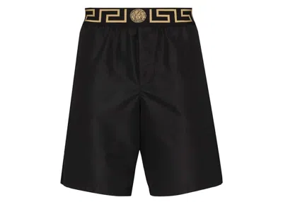 Pre-owned Versace Men's  Greca Border Swim Shorts In Black