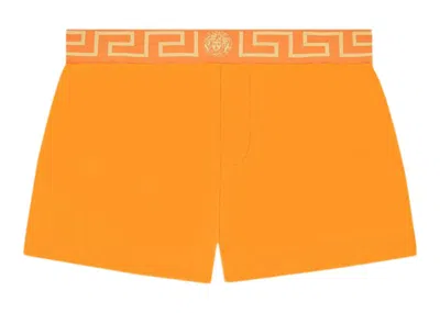 Pre-owned Versace Men's  Greca Border Swim Shorts In Orange
