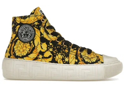 Pre-owned Versace Men's  Greca High Top Sneakers In Barocco Print/black/gold In Multi