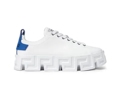 Pre-owned Versace Men's  Greca Labyrinth Laceup Sneakers In White/blue In Multi