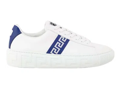 Pre-owned Versace Men's  Greca Laceup Sneakersin White/blue