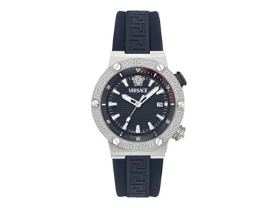 Pre-owned Versace Men's  Greca Logo Diver Ve8g00124 Watch In Stainless Steel In Silver