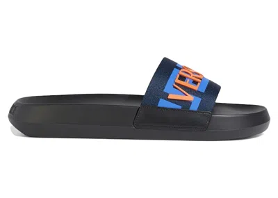 Pre-owned Versace Men's  Greca Logo Slides Sneakers In Black/blue/red