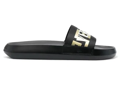 Pre-owned Versace Men's  Greca Logo Slides Sneakers In Black/gold/white