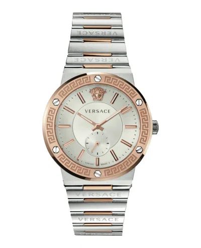 Pre-owned Versace Men's  Greca Logo Vevi00923 Watch In Stainless Steel