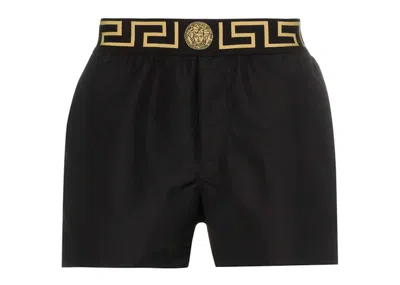 Pre-owned Versace Men's  Greca Print Swim Shorts In Black