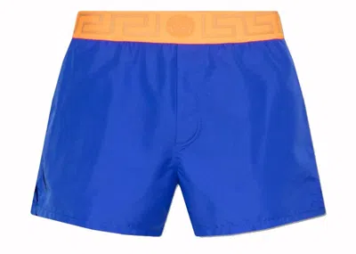 Pre-owned Versace Men's  Greca Swim Shorts In Blue/orange