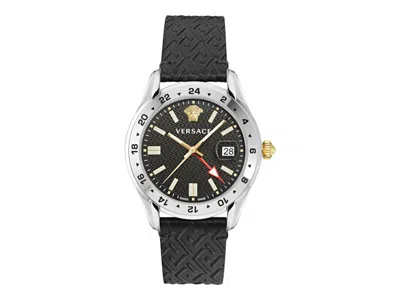 Pre-owned Versace Men's  Greca Time Gmt Ve7c00123 Watch In Stainless Steel In Silver