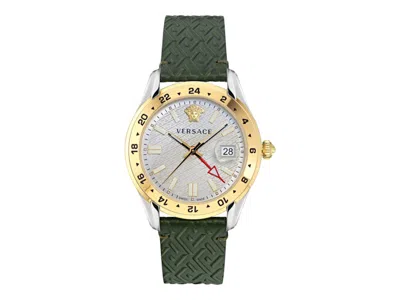 Pre-owned Versace Men's  Greca Time Gmt Ve7c00223 Watch In Stainless Steel In Silver
