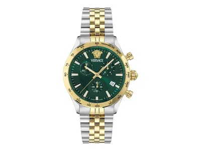 Pre-owned Versace Men's  Hellenyium Chrono Petite Bracelet Vecfa0224 Watch In Stainless Steel In Silver