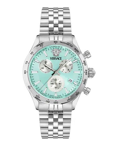 Pre-owned Versace Men's  Hellenyium Chrono Petite Bracelet Vecfa0724 Watch In Stainless Steel In Silver