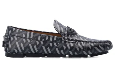 Pre-owned Versace Men's  La Greca Moccasin Sneakers In Grey