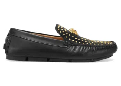 Pre-owned Versace Men's  La Medusa Suede Driver Loafers Sneakers In Black