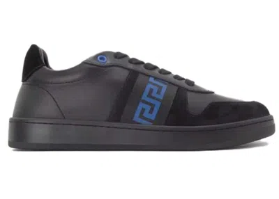 Pre-owned Versace Men's  Leather Low Top Sneaker Sneakers In Black/blue