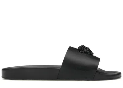 Pre-owned Versace Men's  Leather Slides La Medusa Sneakers In Black