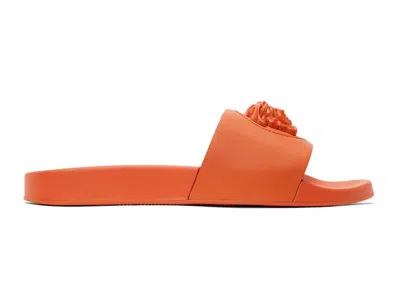 Pre-owned Versace Men's  Leather Slides La Medusa Sneakers In Orange