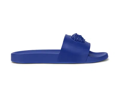 Pre-owned Versace Men's  Leather Slides La Medusa Sneakers In Royal Blue