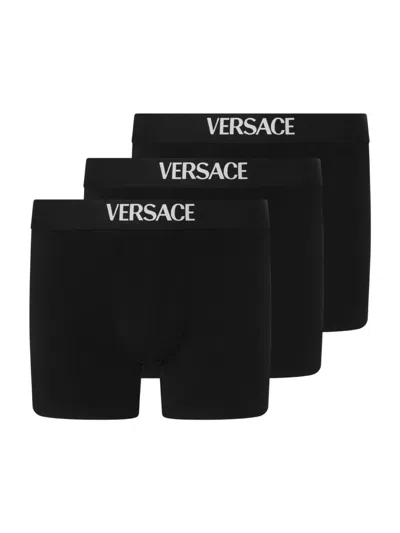 Versace Men's  Logo Boxer Brief 3-pack In Black