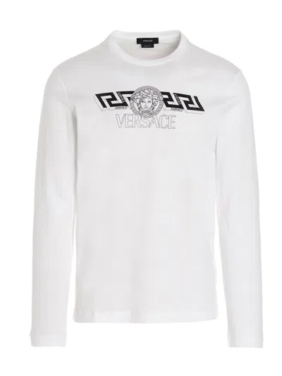 Pre-owned Versace Men's  Logo Print Long Sleeves T-shirt In White