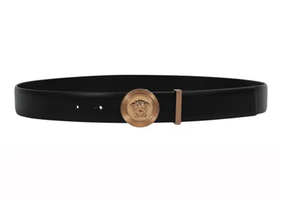 Pre-owned Versace Men's  Medusa Biggie Leather Belt In Black/gold