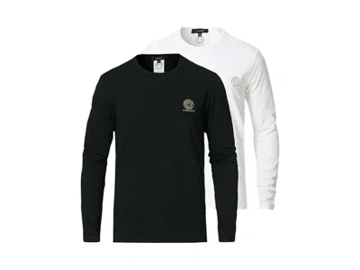 Pre-owned Versace Men's  Medusa Logo Long Sleeve T-shirt (2pack) In Black/white In Multi
