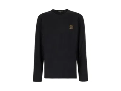 Pre-owned Versace Men's  Medusa Logo Long Sleeve T-shirt In Black