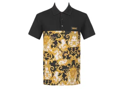 Pre-owned Versace Men's  Medusa Print Short Sleeves Polo Shirt In Black/yellow