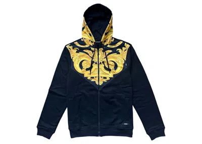 Pre-owned Versace Men's  Medusa Print Zipup Hoodie In Black
