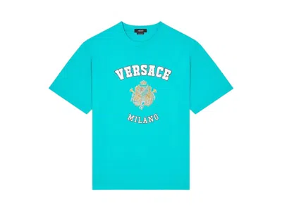Pre-owned Versace Men's  Milano College Tee Shirt In Turquoise