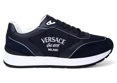 Pre-owned Versace Men's  Milano Sneakers In Blue/navy
