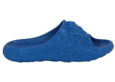 Pre-owned Versace Men's  Molded Barocco Pool Slide Sneakers In Royal Blue